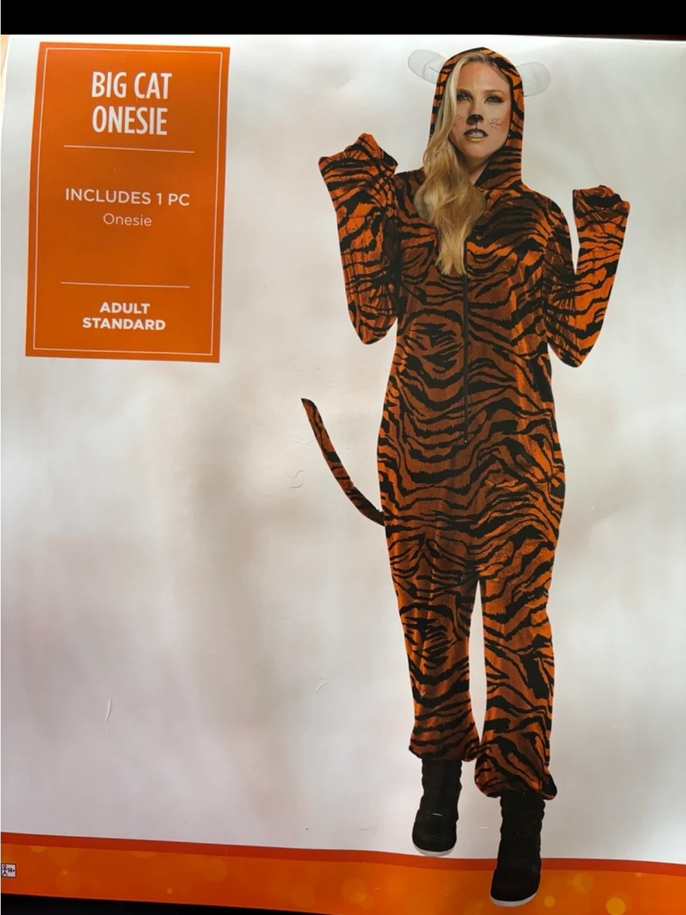 Big Cat Onesie Women’s One Size Halloween Costume Orange/black New Zip Up